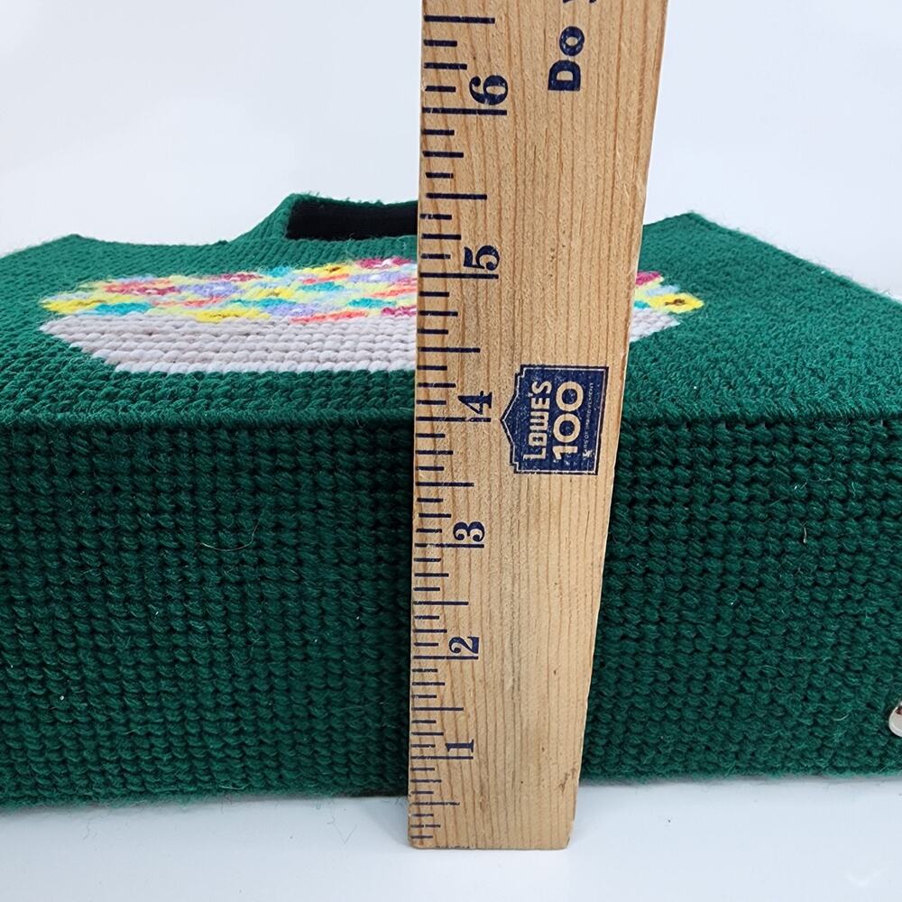 VTG Handmade Needlepoint Tote Bag Floral Canvas Plastic Purse Craft Knit 11x9 - Picture 15 of 15